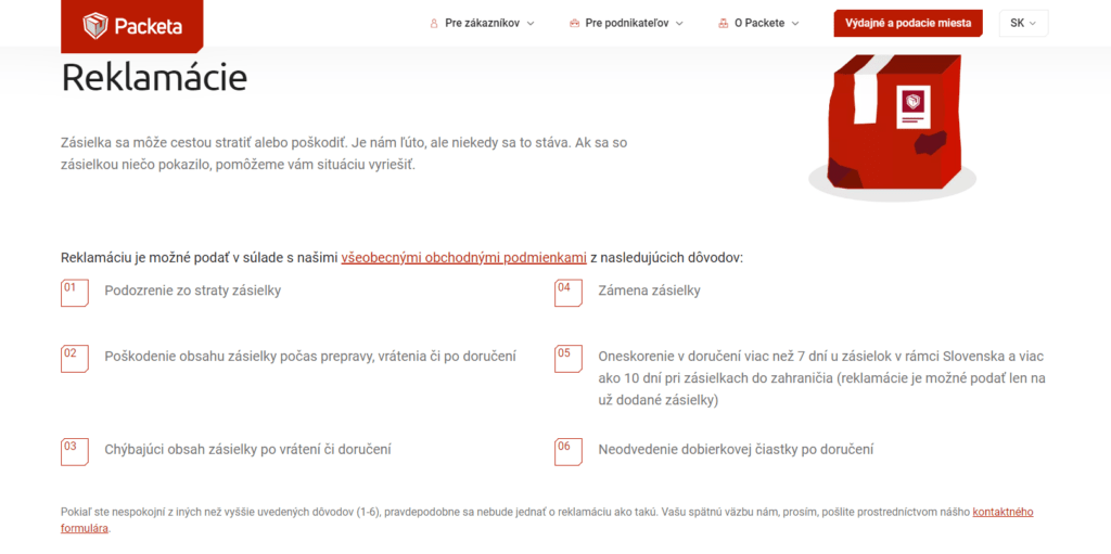 reklamácia packeta
