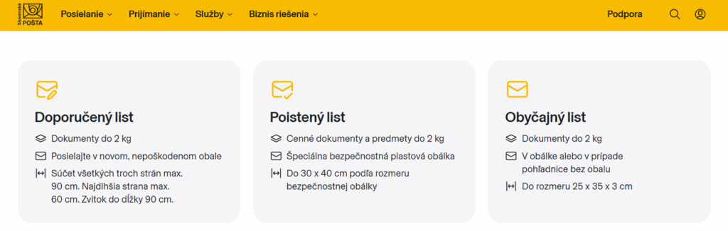 cennik slovenska posta